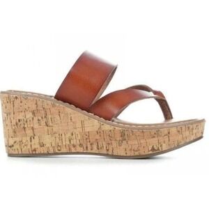 Buckle Vintage 7 Eight Cognac Dalary Faux Leather Thong Wedge Size 9